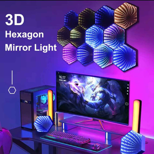 3D Hexagonal LED Infinity Mirror Light – Gaming Room Wall Mount & Desk Tunnel Effect