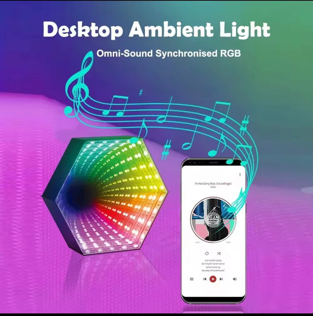 Tunnel Light 3D Hexagonal LED For Gaming.  Wall Mount Or Desk. Infinity Mirror