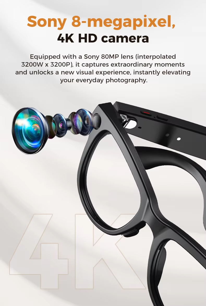 AI Smart Glasses 4K HD Camera Sunglasses WIFI BT Call Audio Record Translation