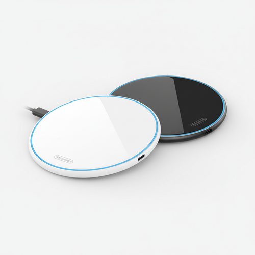 Black and white round OEM MD-K19 15W wireless charger pads with USB-C charging interface