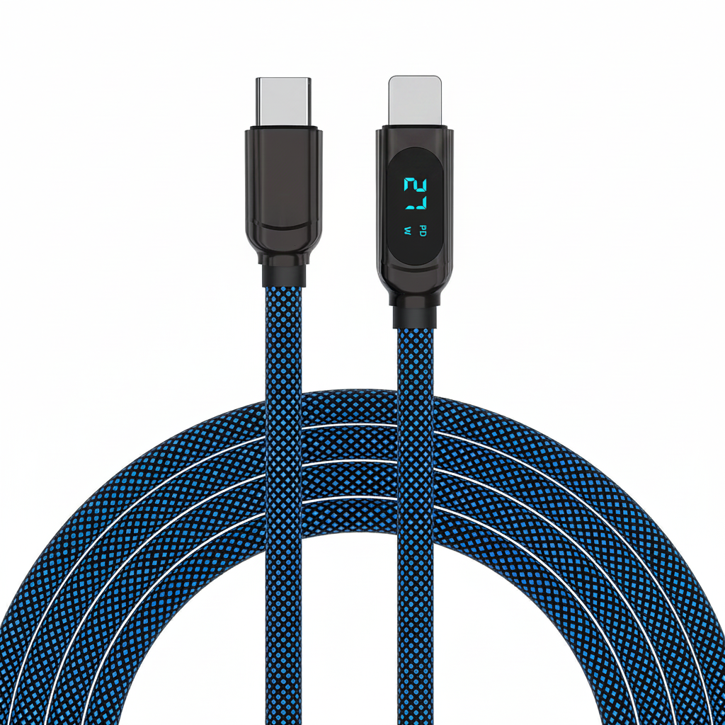66W Digital Display Braided USB-C to USB-C Charging Cable – 1m Fast Charge - Jackson’s Cool Stuff