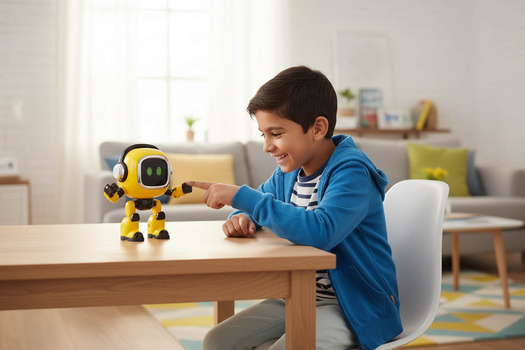 Boy interacting with the robot