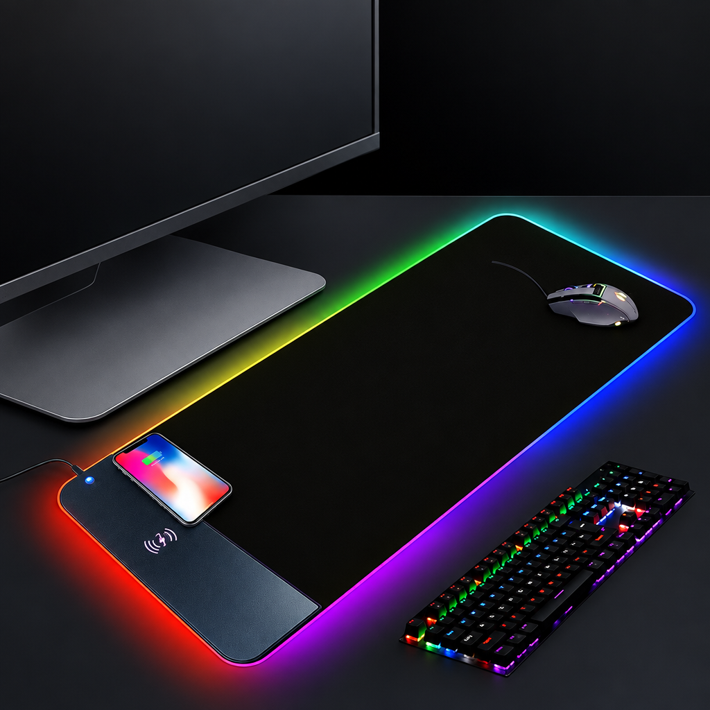 Clean hero shot: plain black RGB-edge mouse pad