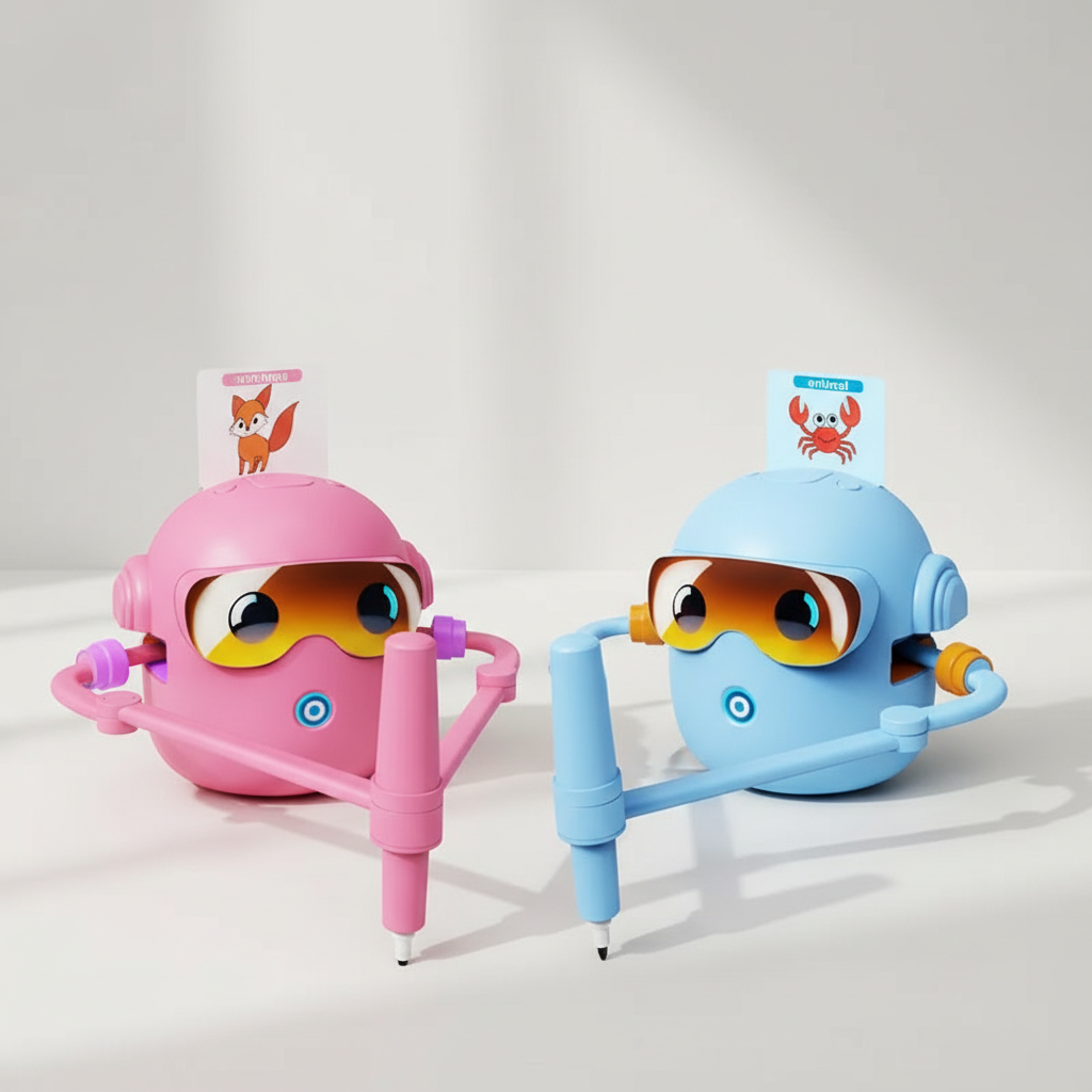 Corrected blue and pink smart drawing robot hero image