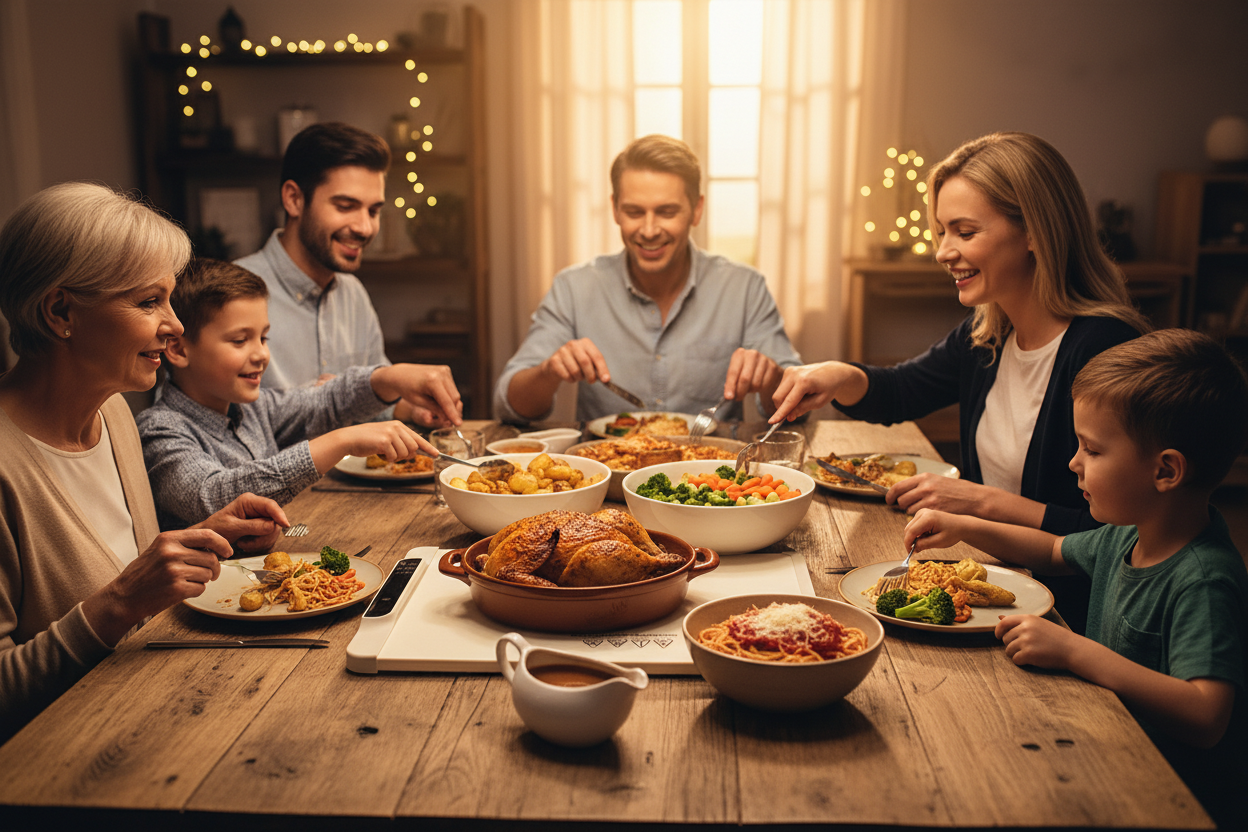 Family dinner with warming mat