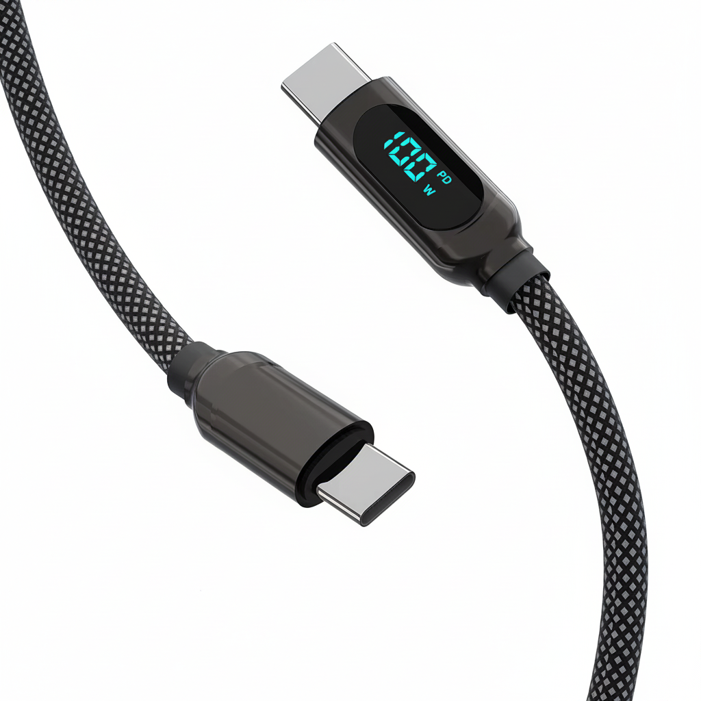 66W Digital Display Braided USB-C to USB-C Charging Cable – 1m Fast Charge - Jackson’s Cool Stuff