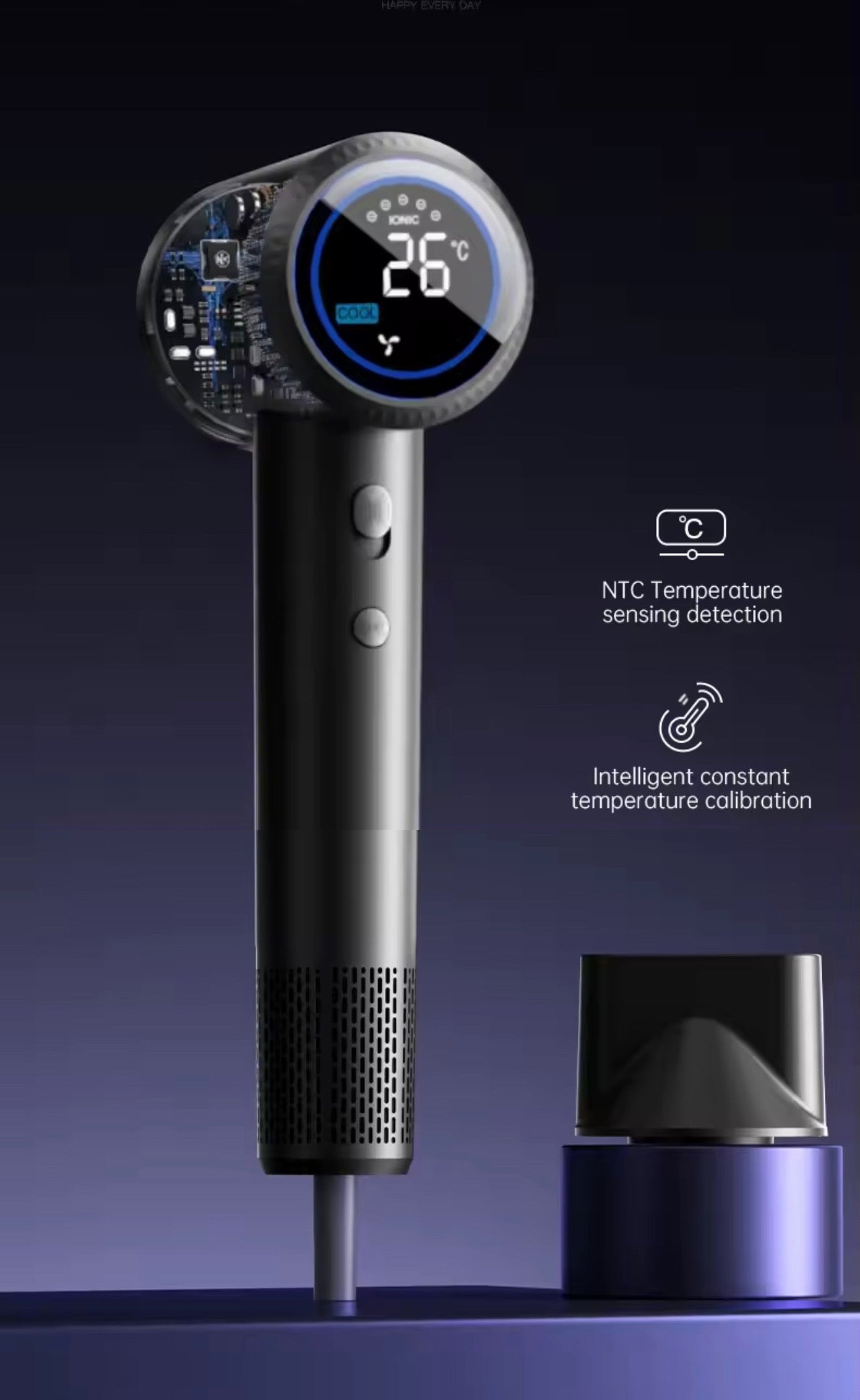 Ionic Hair Dryer With Diffuser And Colour LCD Display 1600W 110000rpm