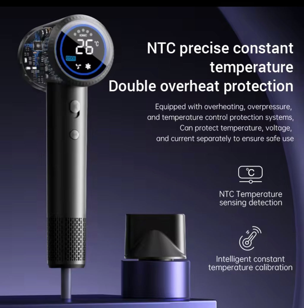 Ionic Hair Dryer With Diffuser And Colour LCD Display 1600W 110000rpm