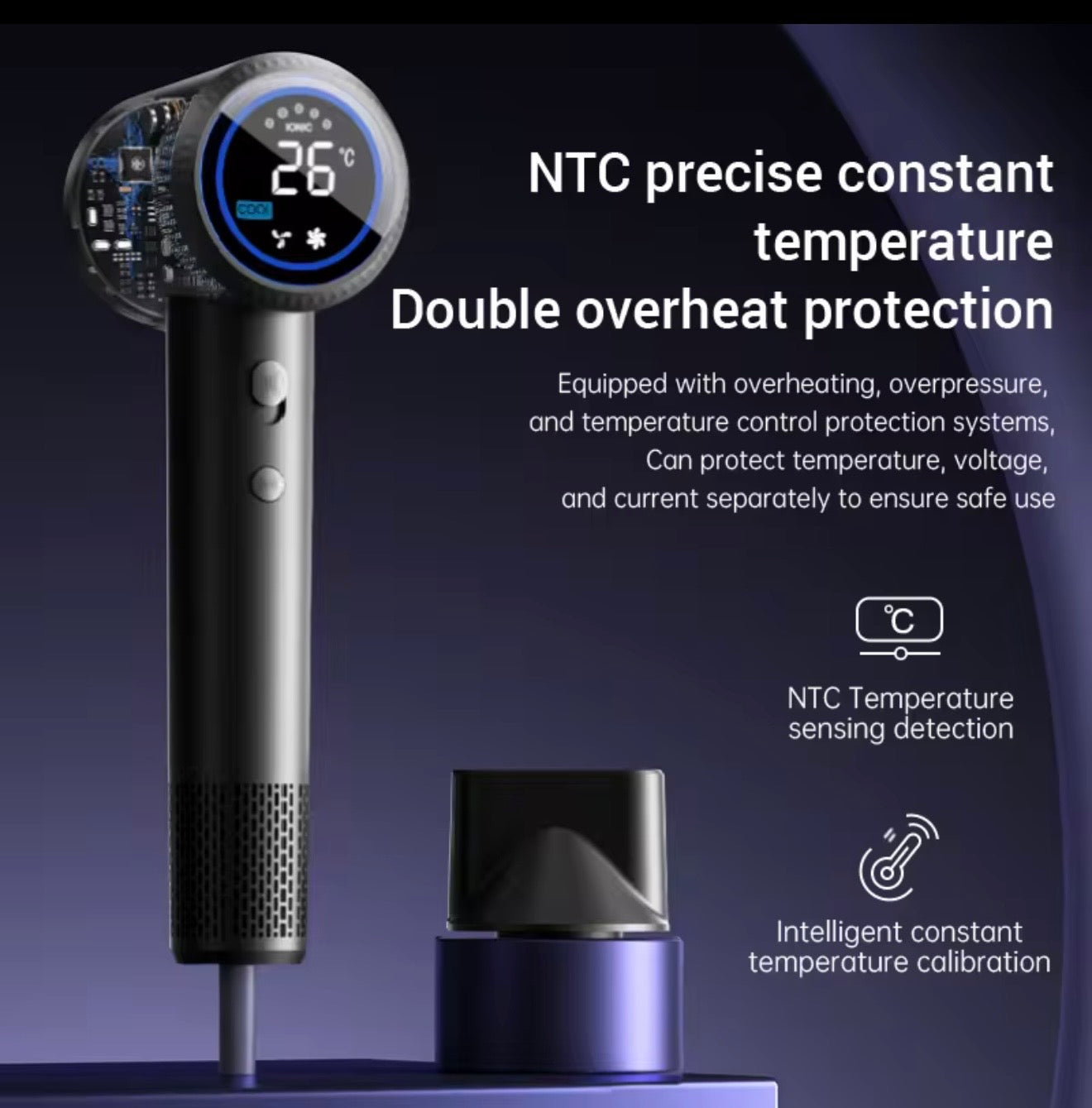 Ionic Hair Dryer With Diffuser And Colour LCD Display 1600W 110000rpm