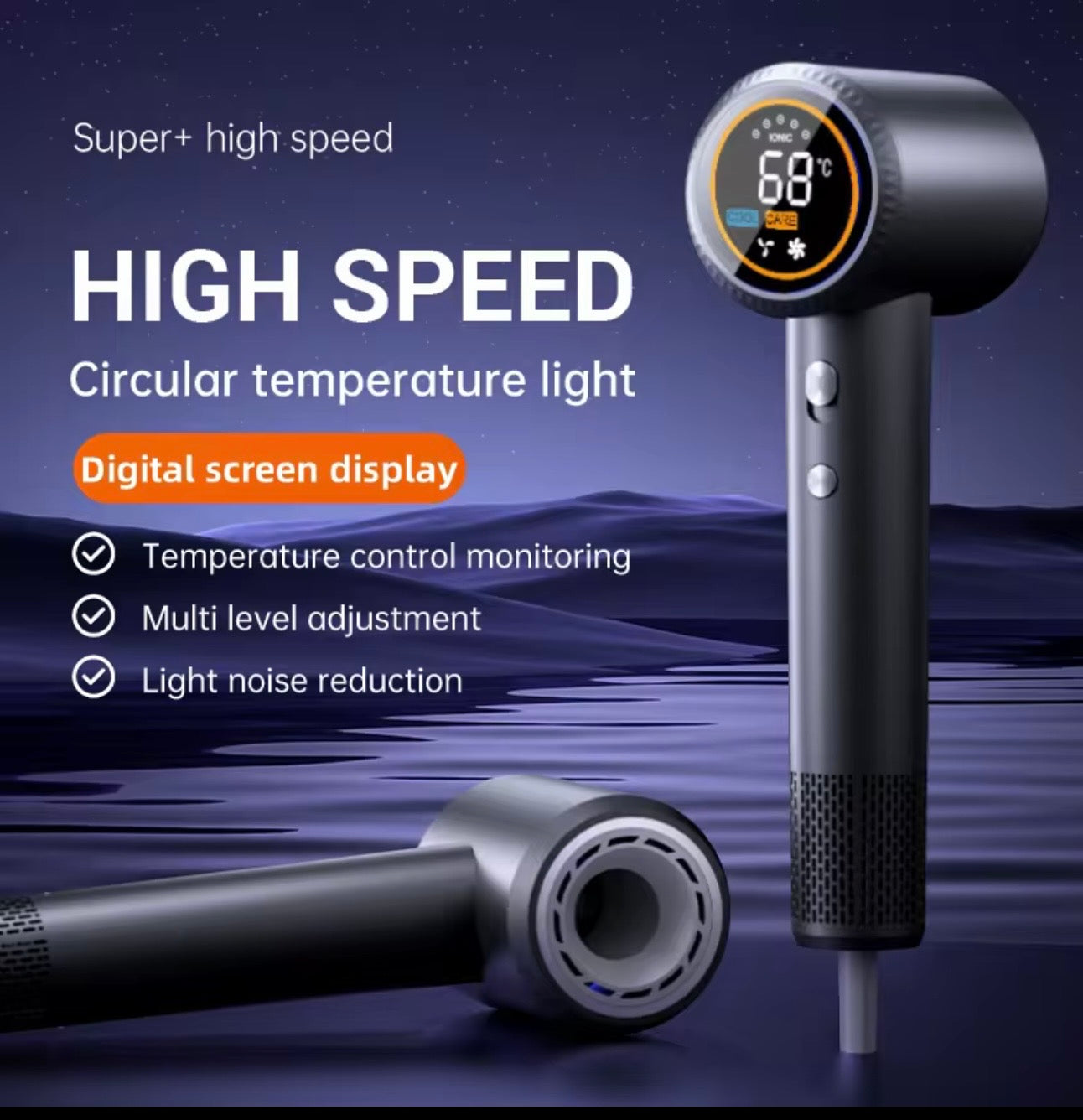 Ionic Hair Dryer With Diffuser And Colour LCD Display 1600W 110000rpm