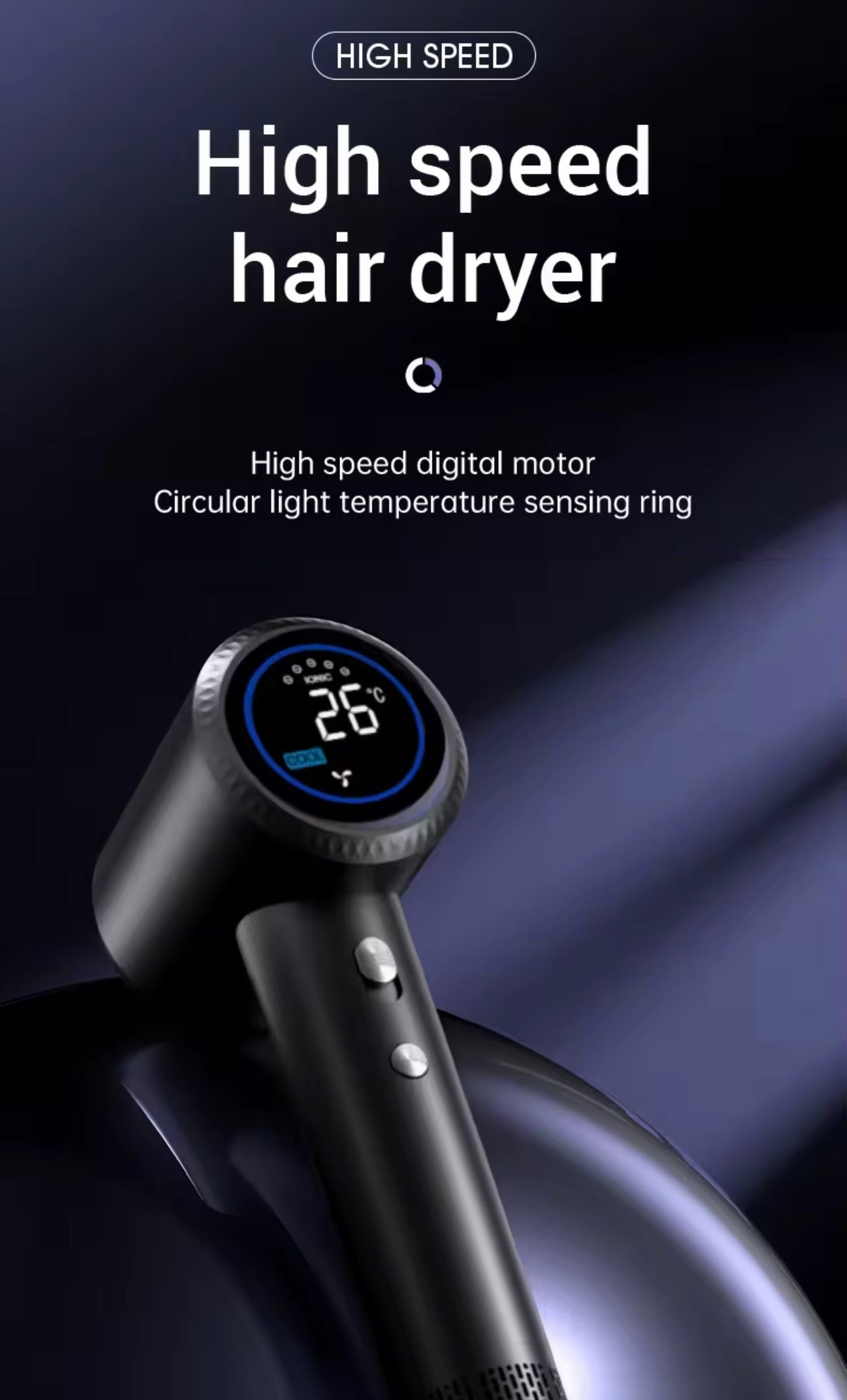 Ionic Hair Dryer With Diffuser And Colour LCD Display 1600W 110000rpm