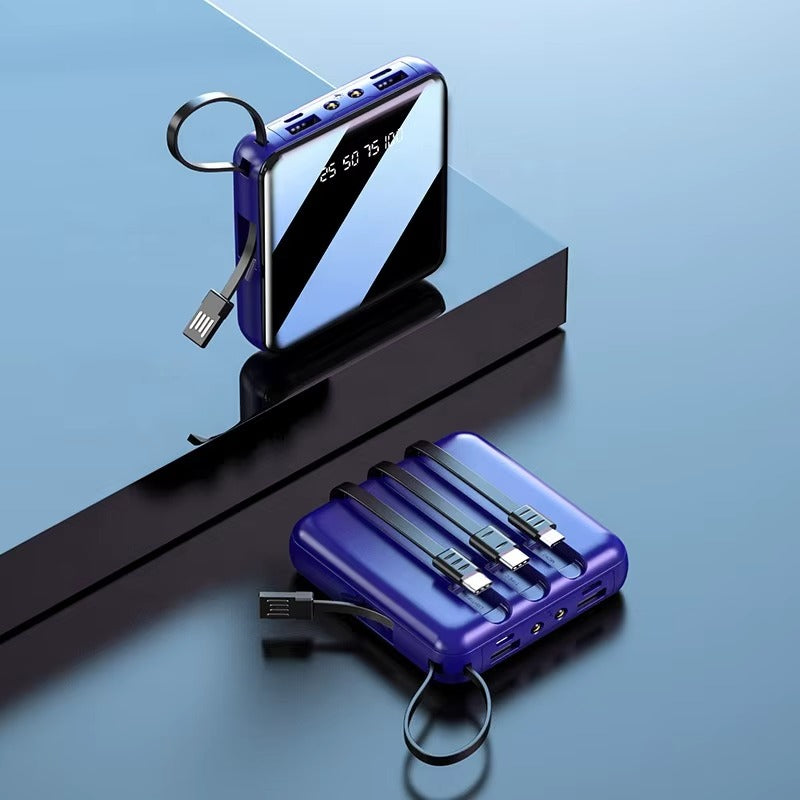 2026 New Mini Power Bank 20000mAh – Type-C & USB Fast Charging integrated cables