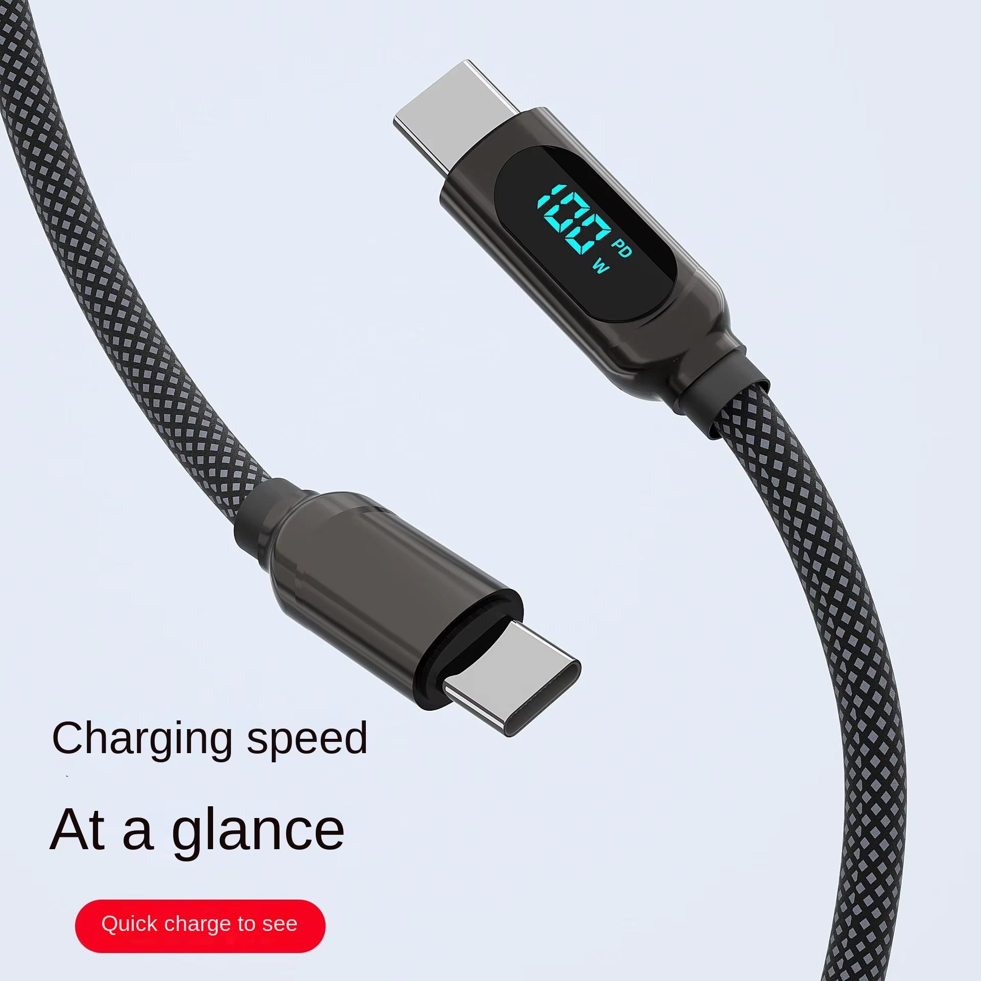 100W Digital Display Braided USB-C Charging Cable for iPhone – 2m Fast Charge