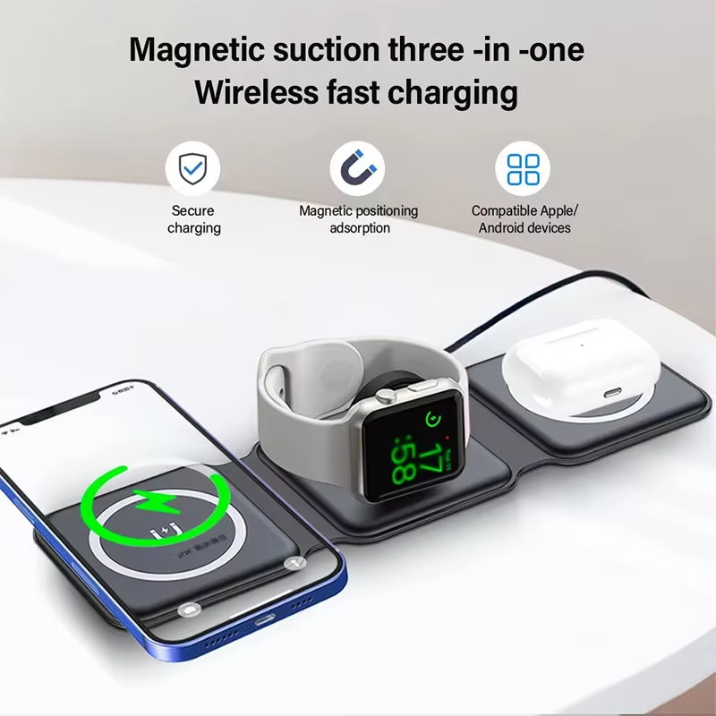 3-in-1 Foldable Magnetic Wireless Charger – iPhone, AirPods & Apple Watch