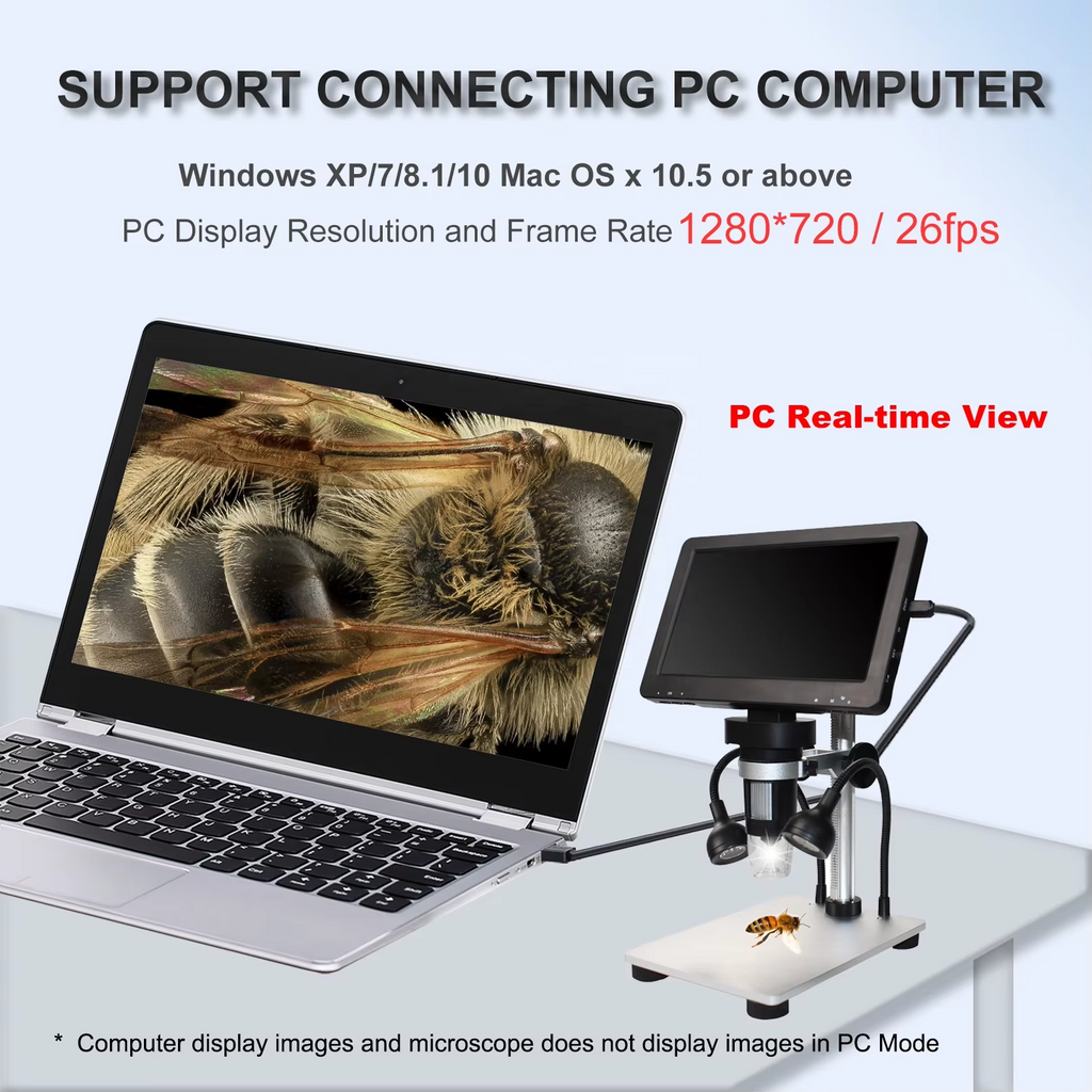 Digital USB Stereo Microscope 1200X with 7" HD Display & LED Light
