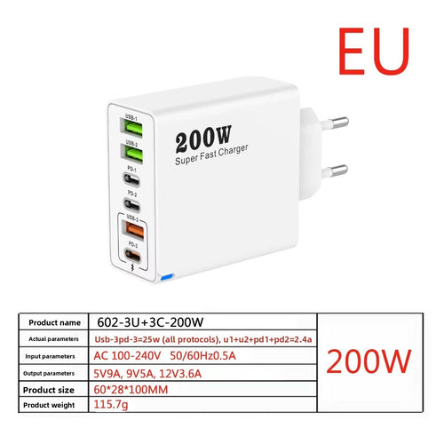 20W GaN Multi-Port Charger 3USB + 3PD | Fast Charging | UK Plug