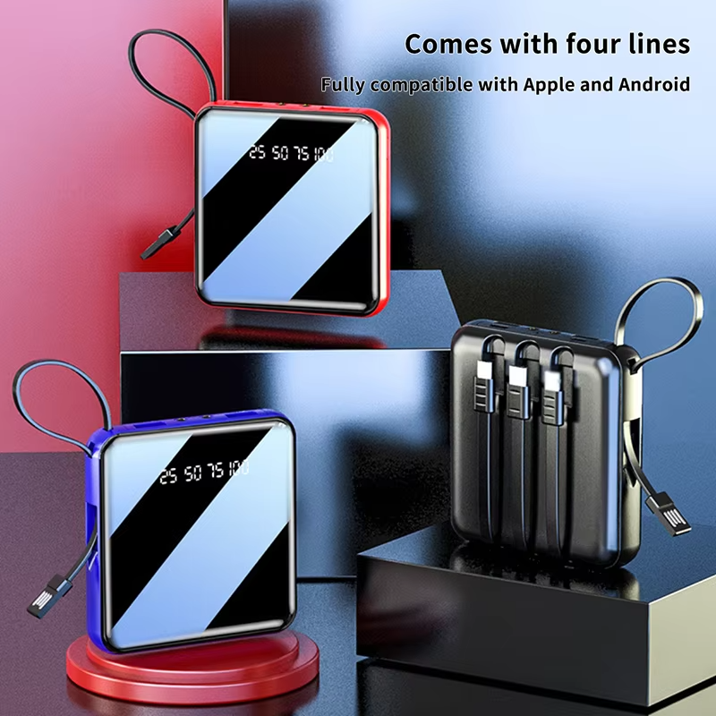 2026 New Mini Power Bank 20000mAh – Type-C & USB Fast Charging integrated cables