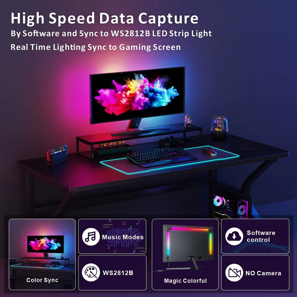 RGBIC LED Monitor Backlight Strip – Screen Sync USB Gaming Atmosphere Light 24" 27" 32" 34"