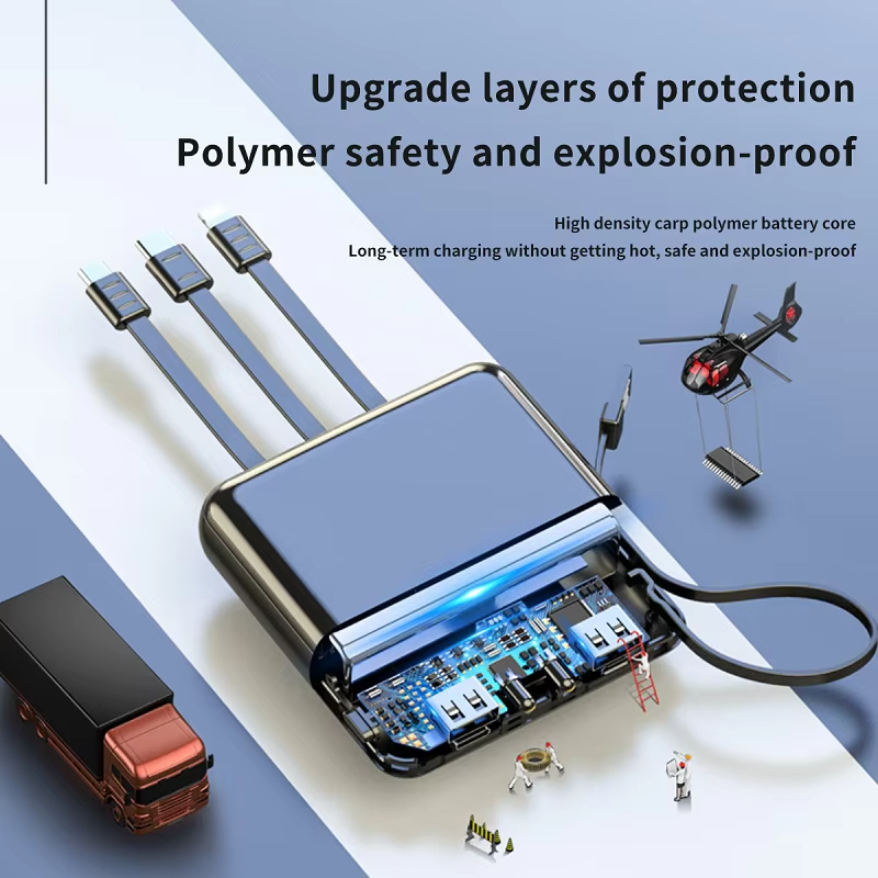 2026 New Mini Power Bank 20000mAh – Type-C & USB Fast Charging integrated cables
