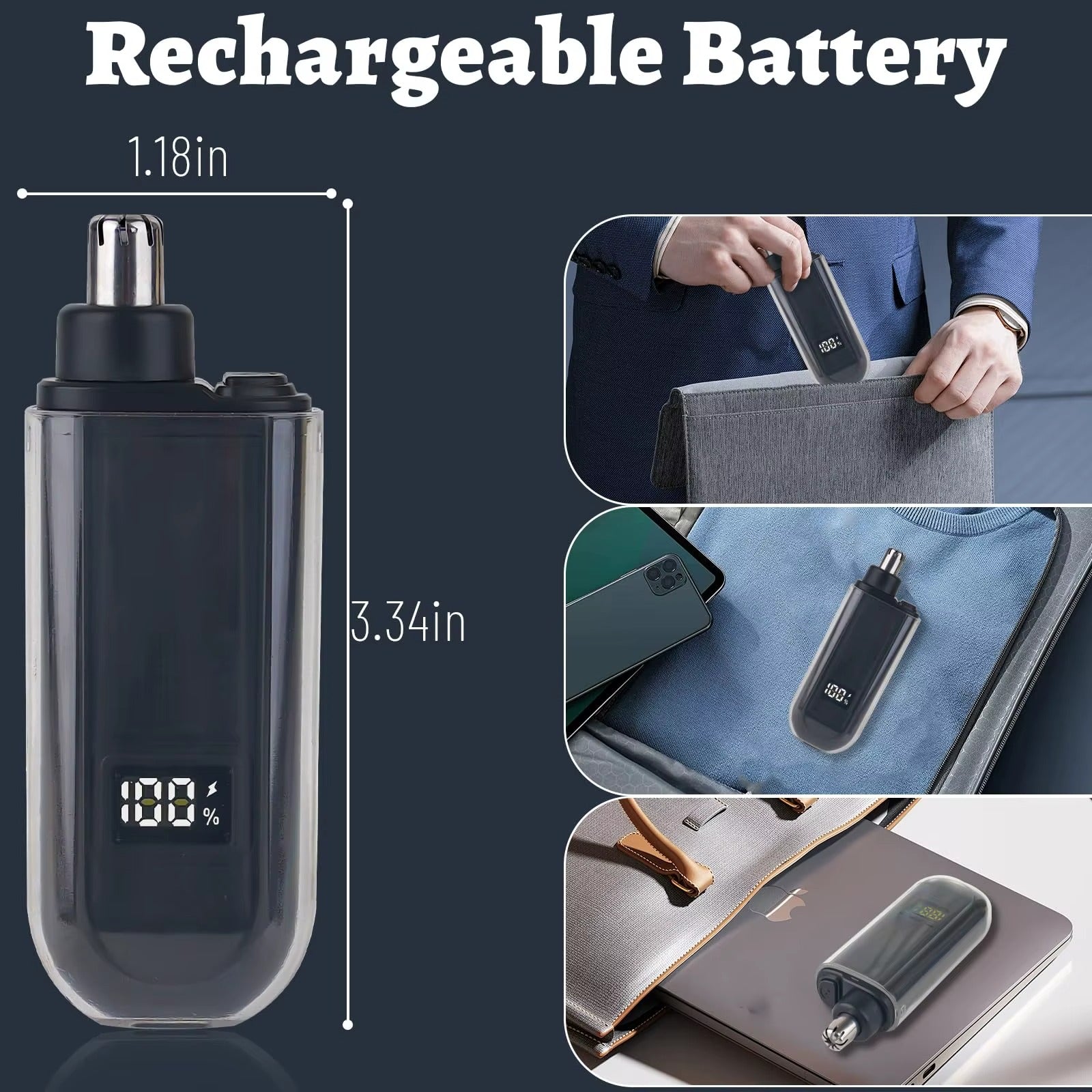 Electric Rechargeable Nose Hair Trimmer for Men & Women - Portable Mini USB