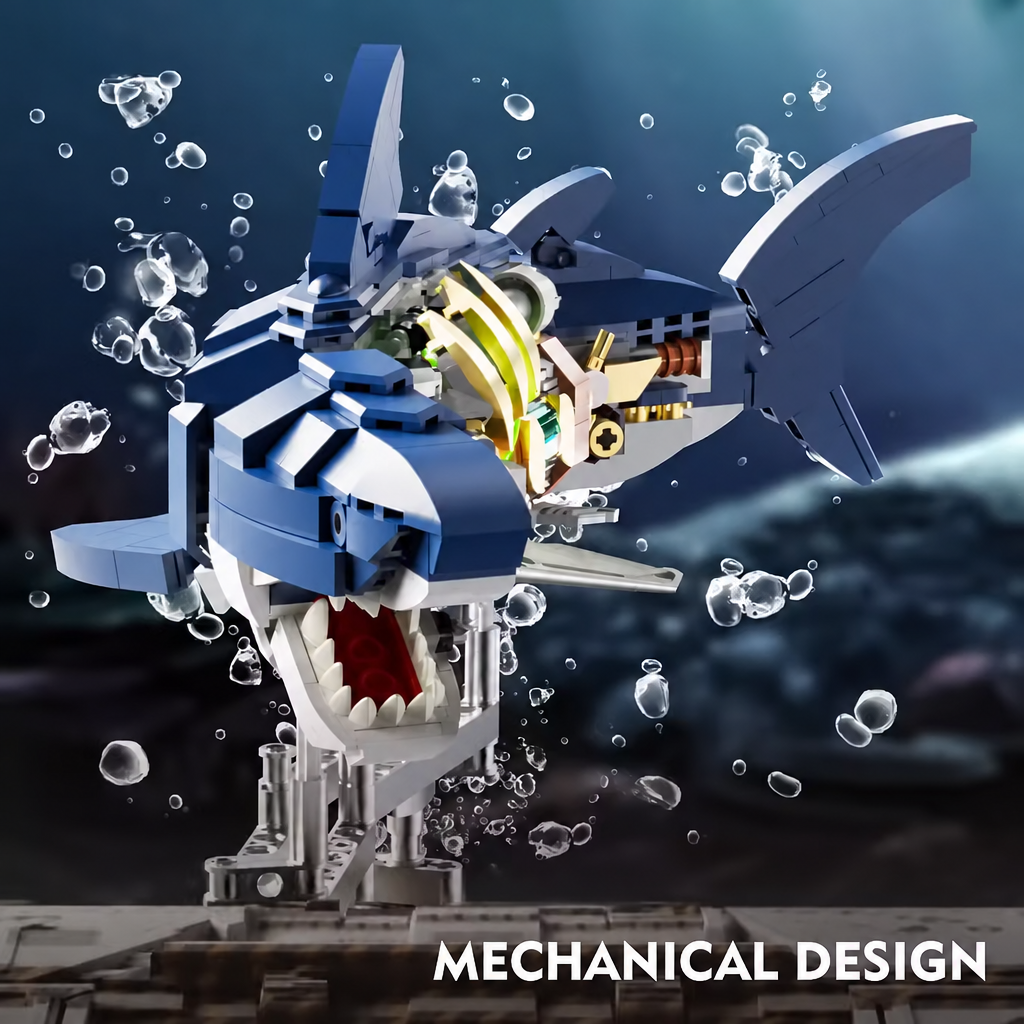 MJI 13054 mechanical shark building set showing internal gear design