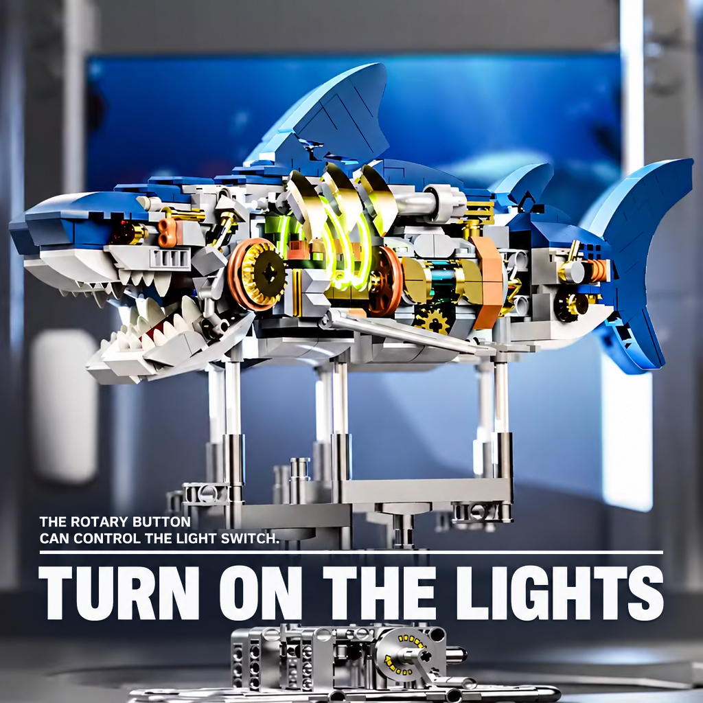 MJI 13054 mechanical shark building set with LED rib-cage lighting