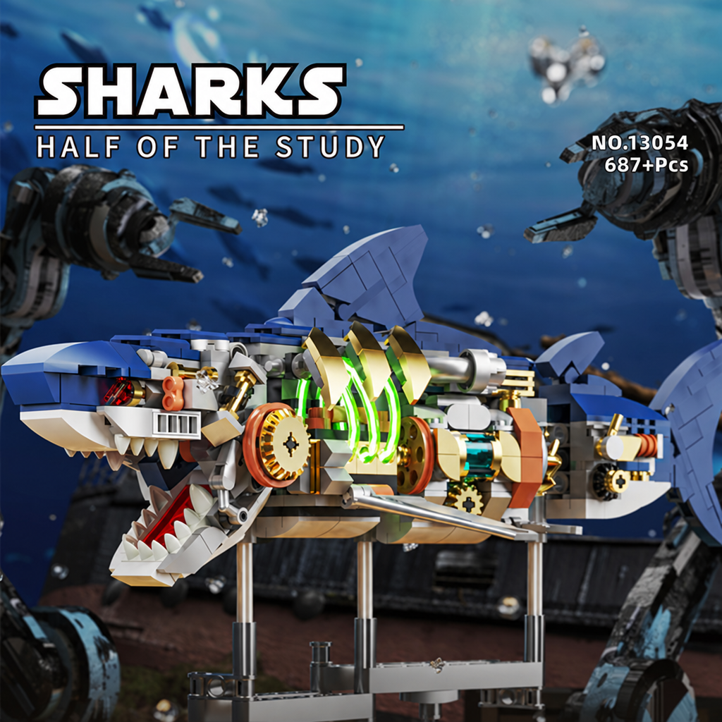 MJI 13054 mechanical shark building block set, 687 pieces