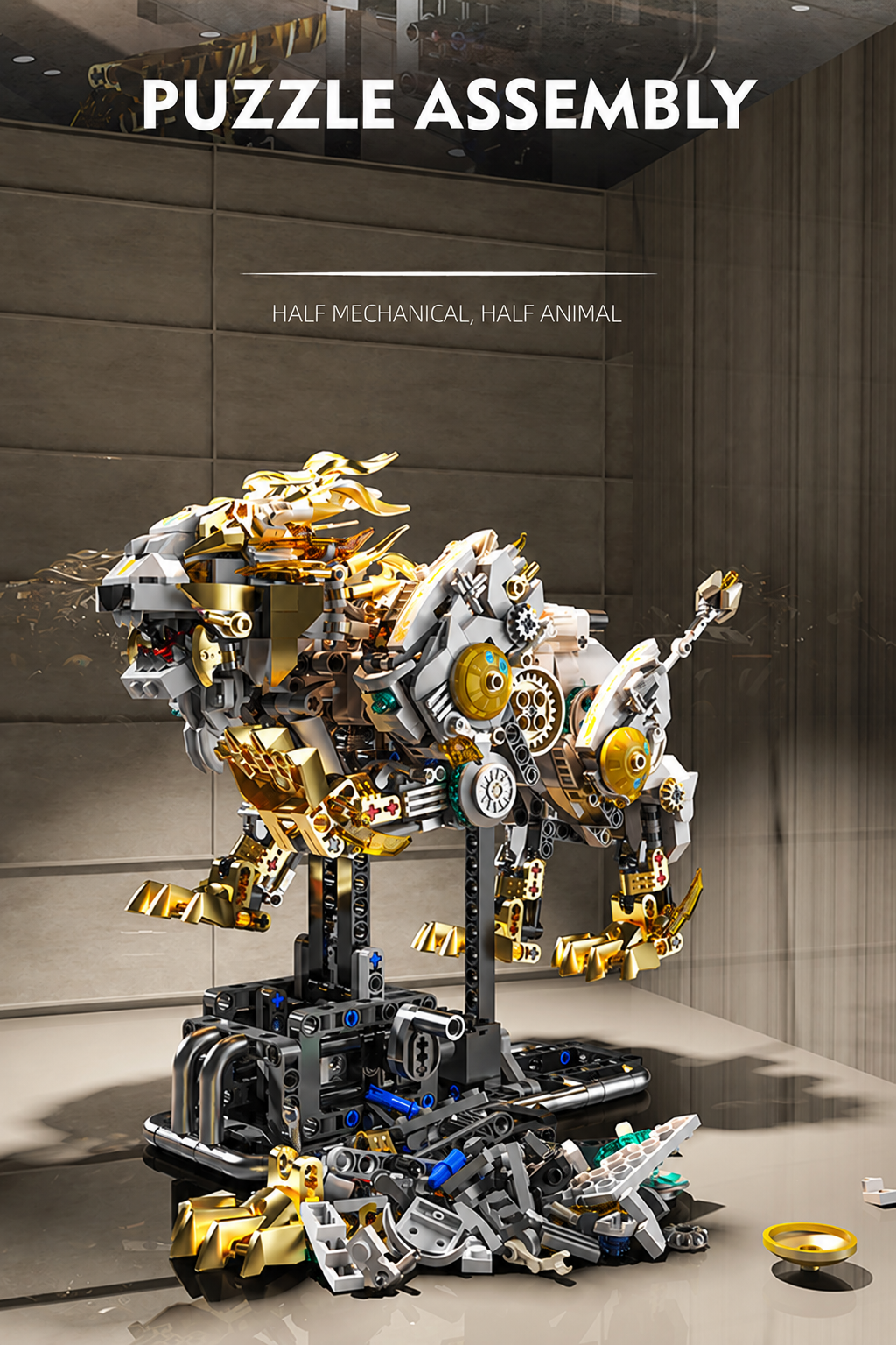 MJI 13090 mechanical lion building set, assembly stages