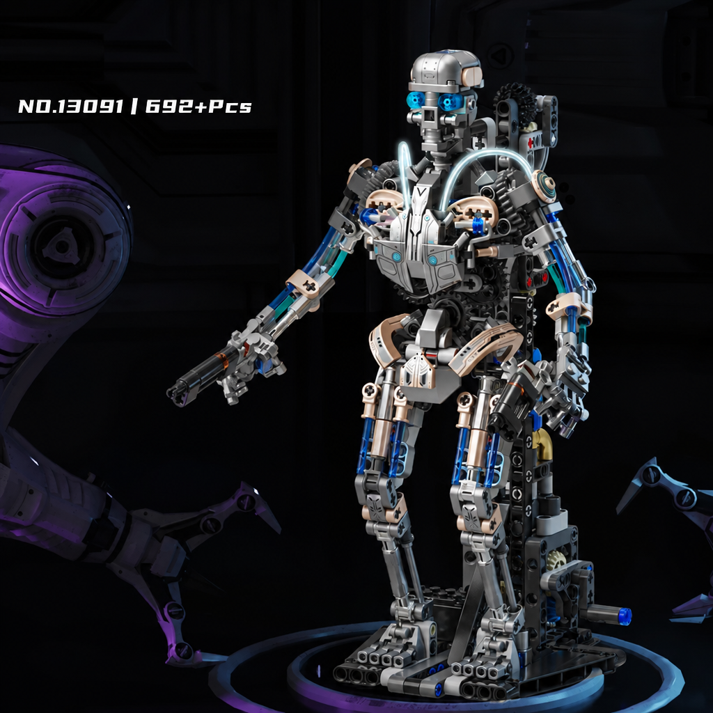 MJI 13091 mechanical skeleton robot building block set on display base