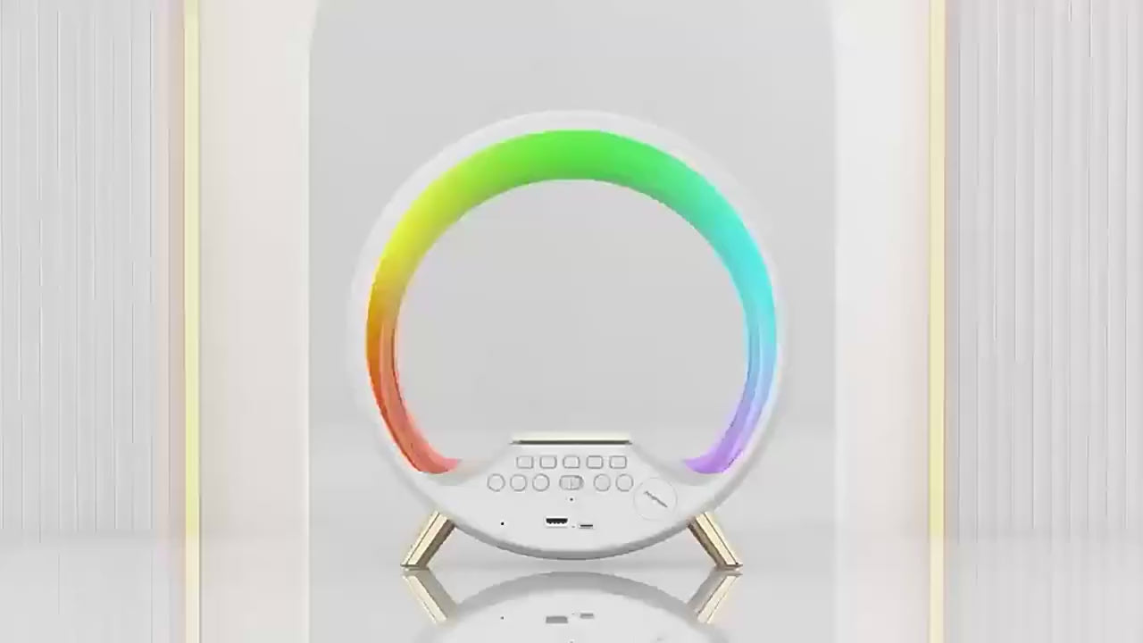RGB Bedside Lamp with Bluetooth Speaker, Wireless Charger & Sunrise Alarm Clock