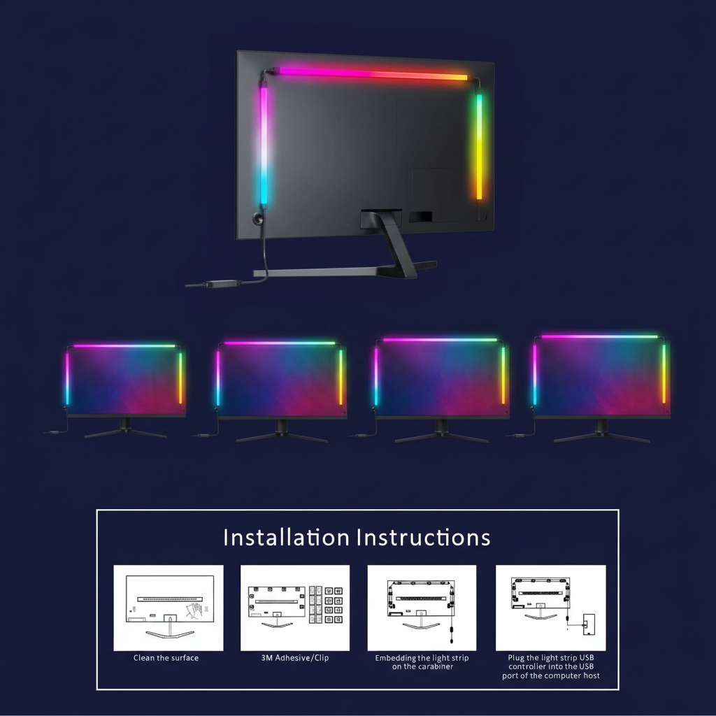 RGBIC LED Monitor Backlight Strip – Screen Sync USB Gaming Atmosphere Light 24" 27" 32" 34" - Jackson’s Cool Stuff