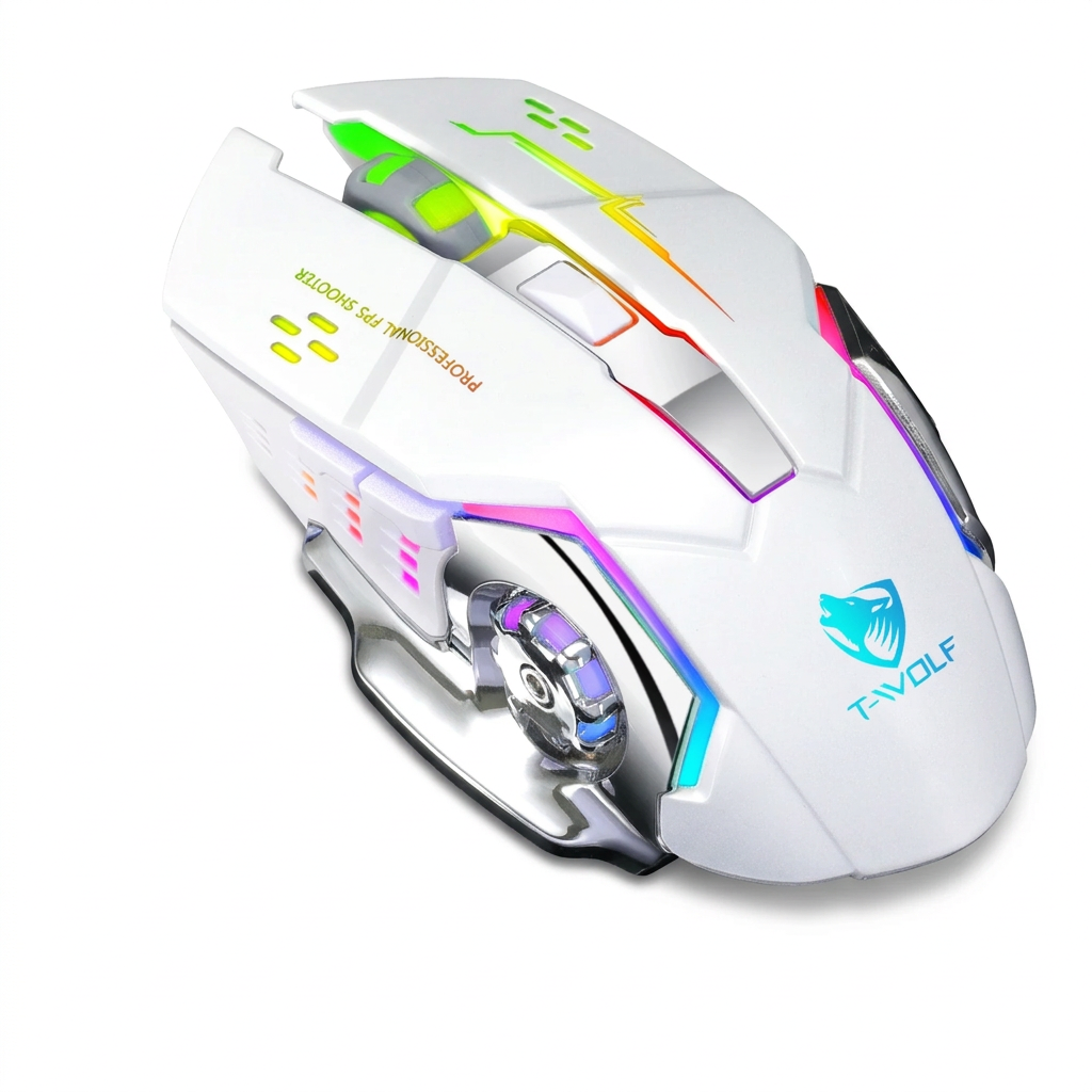 T-WOLF Q13B wireless gaming mouse in Pearl White