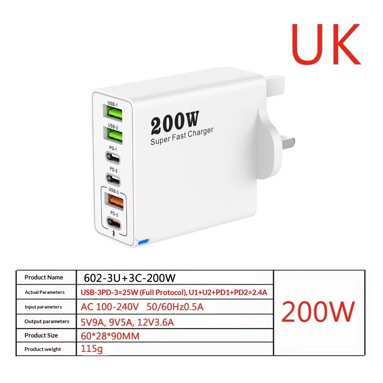 6-Port USB Charging Hub – 200W Fast Charger with USB-A & USB-C | UK Plug - Jackson’s Cool Stuff