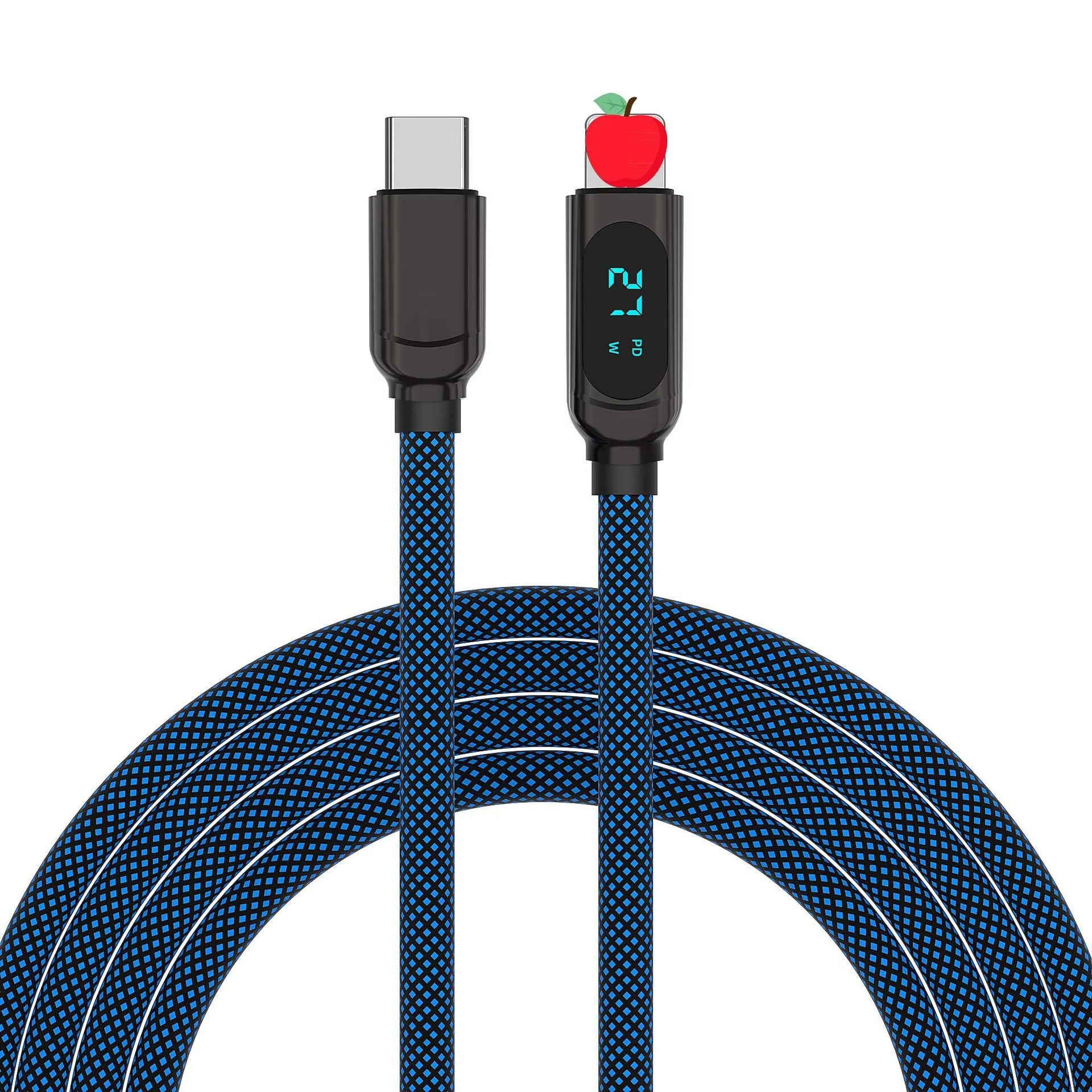 100W Digital Display Braided USB-C Charging Cable for iPhone – 2m Fast Charge