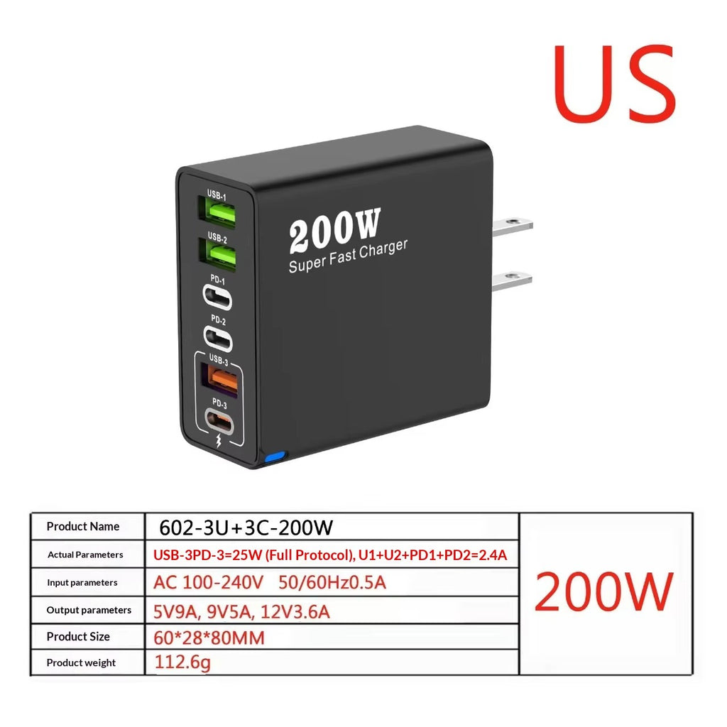 20W GaN Multi-Port Charger 3USB + 3PD | Fast Charging | UK Plug