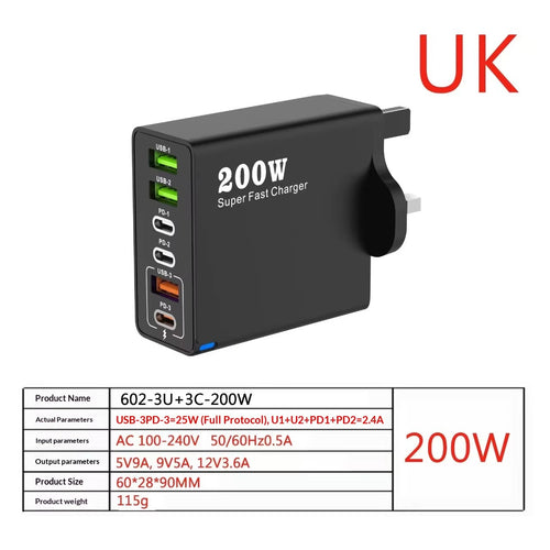 6-Port USB Charging Hub – 200W Fast Charger with USB-A & USB-C | UK Plug - Jackson’s Cool Stuff