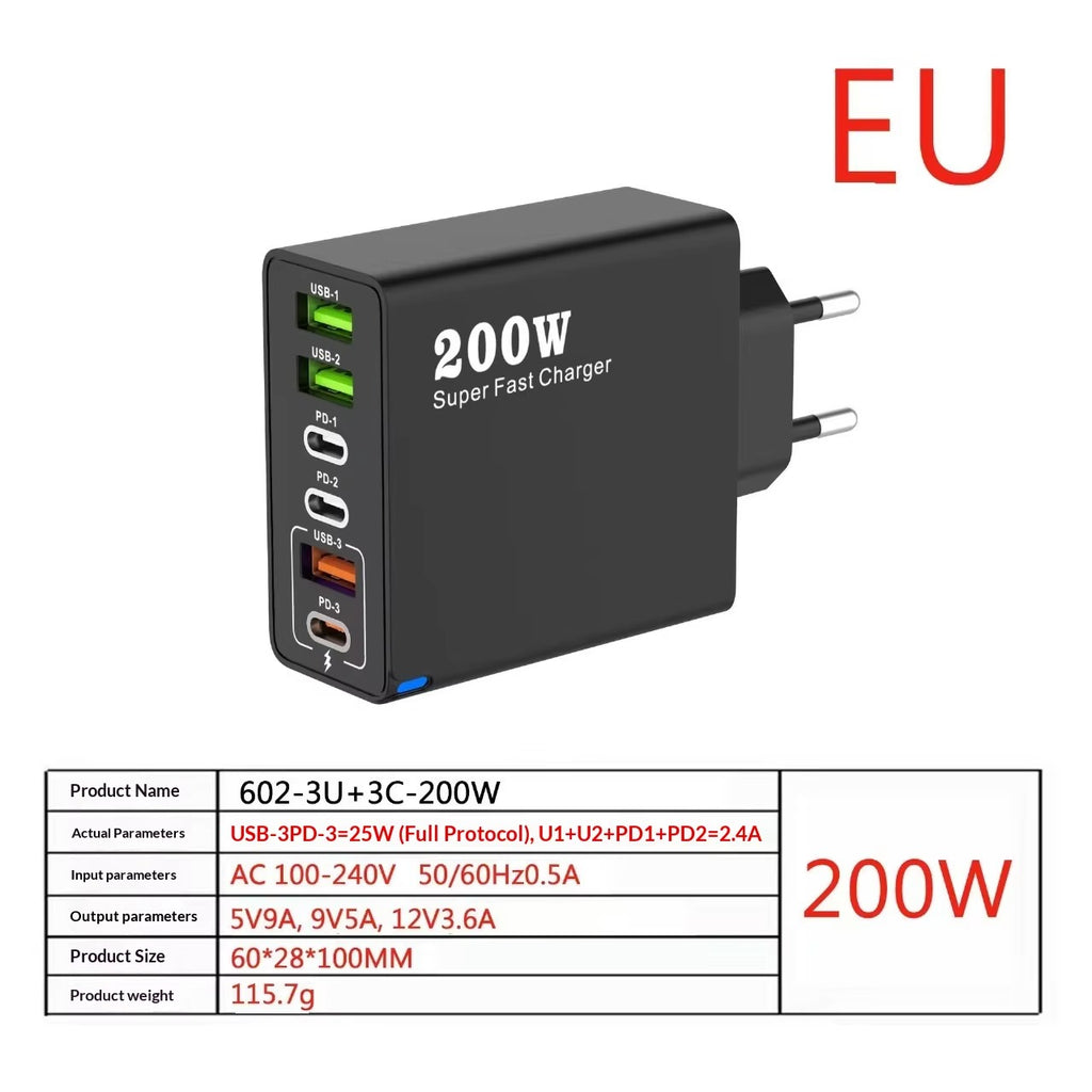 20W GaN Multi-Port Charger 3USB + 3PD | Fast Charging | UK Plug