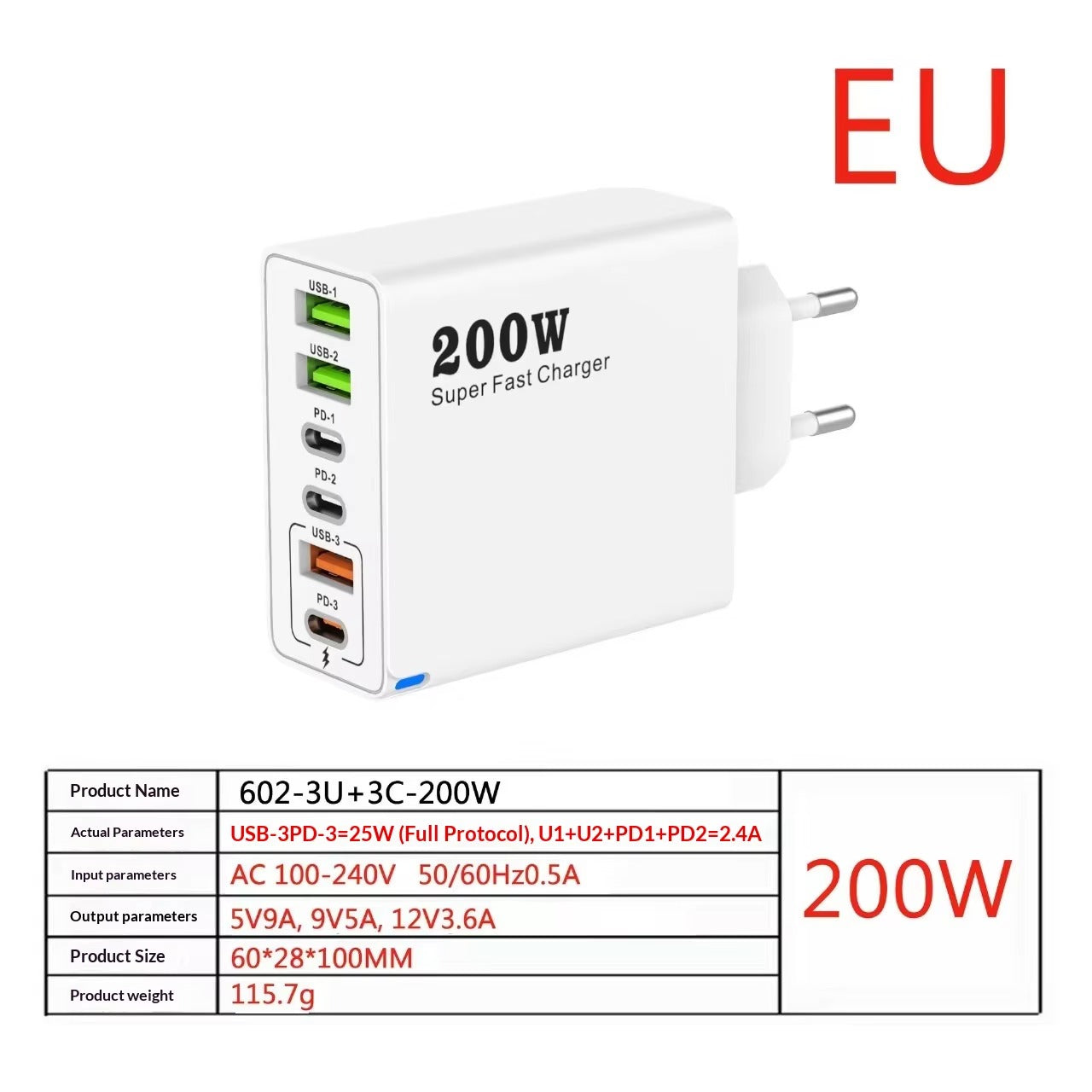 20W GaN Multi-Port Charger 3USB + 3PD | Fast Charging | UK Plug