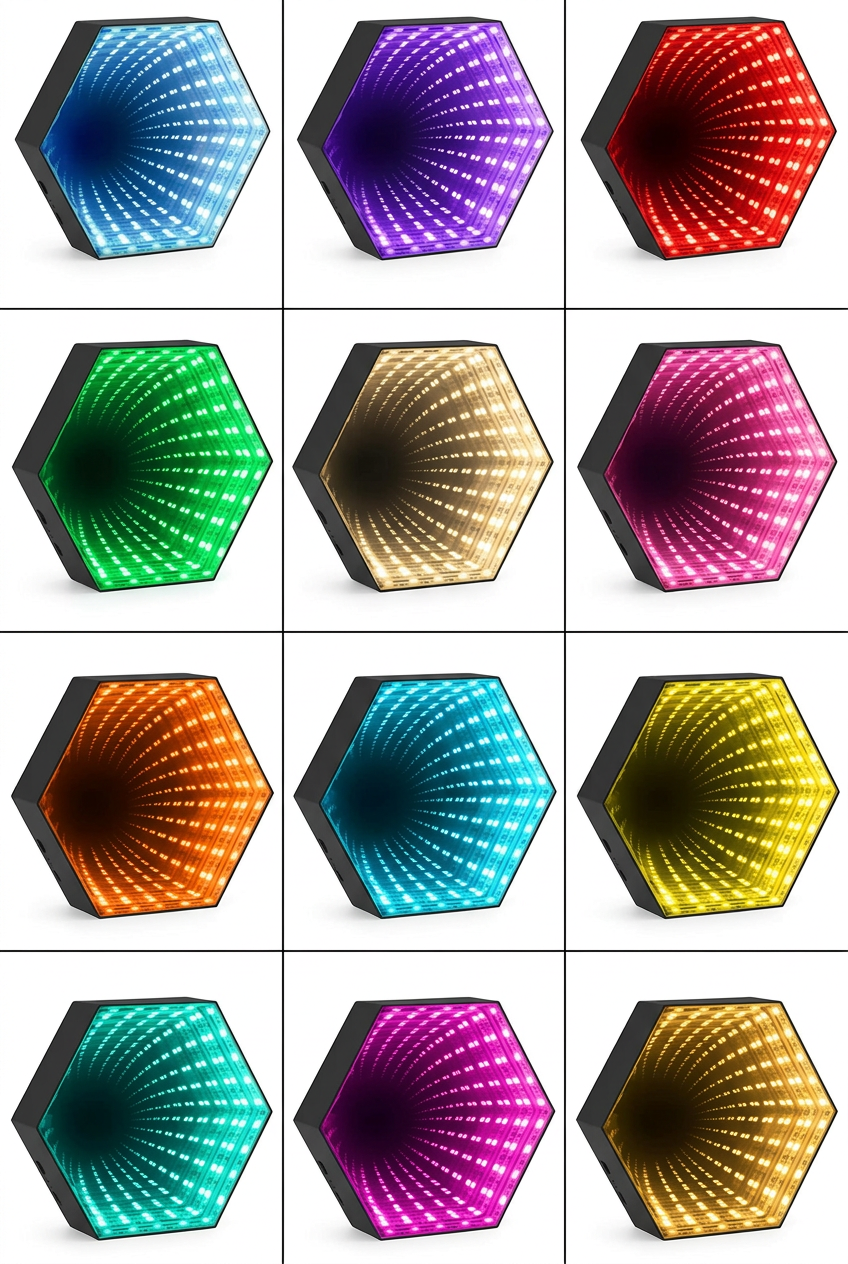 3D Hexagonal LED Infinity Mirror Light – Gaming Room Wall Mount & Desk Tunnel Effect