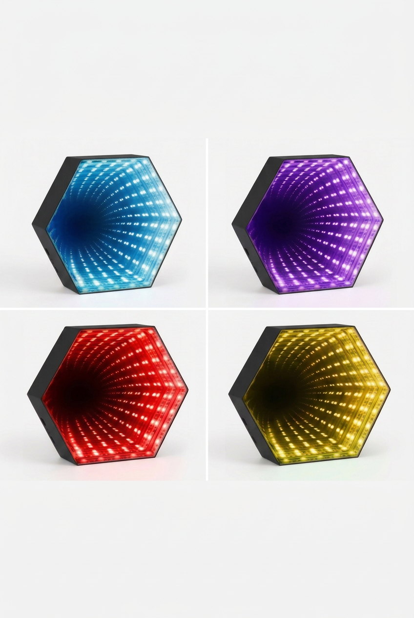 3D Hexagonal LED Infinity Mirror Light – Gaming Room Wall Mount & Desk Tunnel Effect