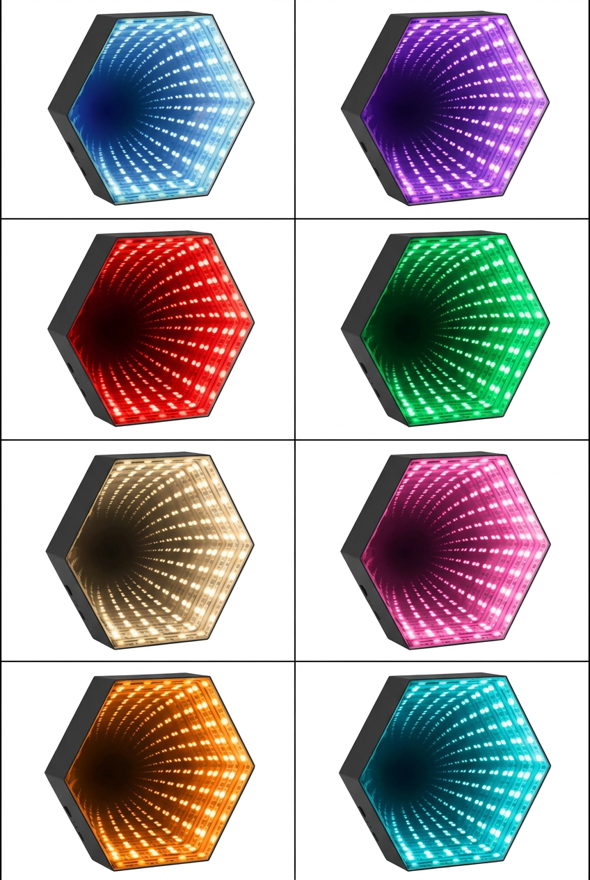 3D Hexagonal LED Infinity Mirror Light – Gaming Room Wall Mount & Desk Tunnel Effect